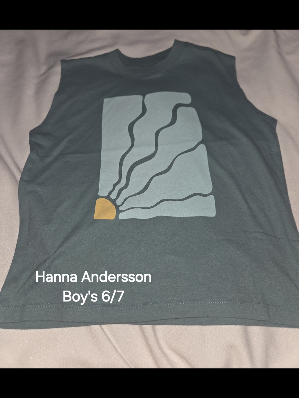 Hanna Andersson Boy' Teal Tank Top with Light Blue Sun Graphic and Yellow Accent